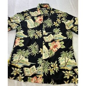 Batik Bay Hawaiian Shirt Men's SZ L Button‎ Down Casual Shirt Black Graphic